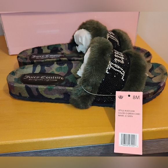 NEW Juicy Couture Sz 8 Faux Fur Slides - Camouflage - Picture 5 of 10